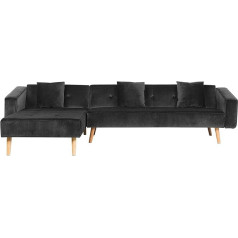 Beliani Vadso Corner Sofa Right Side Retro Style Velvet Fabric Black with Decorative Cushion