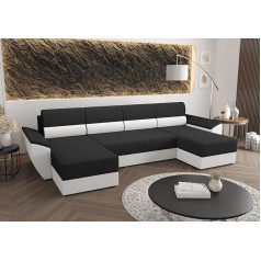 Altdecor REB-U2-REB-U2-321 x 140 x 88 cm Corner Sofa Bed in U-Shape with Sleep Function and Bed Box Corner Sofa Bed L-Shape Extendable Living Landscape Sofa Bed Cauchsofa - 321 x 140 x 88 cm Black