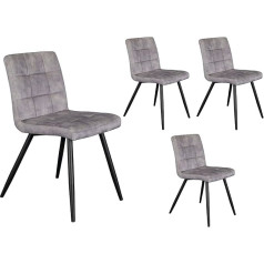 Lc Home Barnet Dining Room Chairs Set of 4 Light Grey Velvet Fabric Upholstered Chair Kitchen Chair Vintage Design Dining Room
