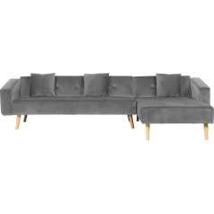 Vadso Corner Sofa Left-Sided Retro Style Velvet Fabric Grey with Decorative Cushion