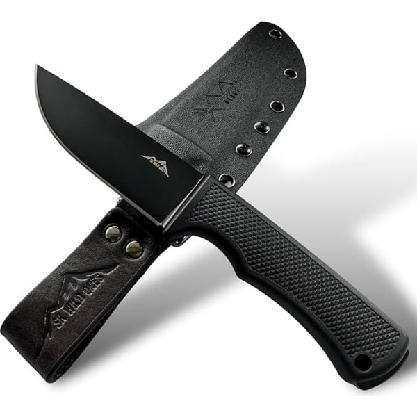 SK Wild Ones® Outdoor Knife Survival - Hunting Knife Fixed Blade - Survival Knife Outdoor Real Leather Kydex Dangler - EDC Knife Outdoor Knife Fixed - Made of 440 C Stainless Steel - Midnight - Bragi