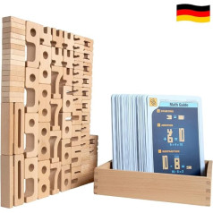 SumBlox Mini (Basic Set) - 80 Wooden Building Blocks Made of Solid Beech - Premium Number Building Blocks Montessori Toy - With 80 Activity Cards in German to Promote Playful Learning.