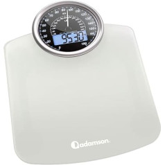 Adamson Hybrid + 2-in-1 Digital & Analogue Body Scales up to 180 kg + Thick Tempered Glass + Extra Large Display + Easy to Read Digital Bathroom Scales + White