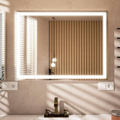 Essbhach Bathroom Mirror with Lighting, Bathroom Mirror Anti-Fog, 3 Light Colours, LED Bathroom Mirror with Touch Switch, Bathroom Mirror with Light, 70 x 50 cm