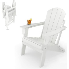 Sleek Space Foldable Adirondack Chair for the Garden, Patio or Balcony, Armrests & Cup Holder, Weather-Resistant, Durable Furniture for Beach, Pool, Porch (White)