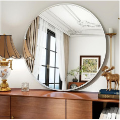 91 cm Round Wall Mirror for Entryways, Washrooms, Living Rooms, Silver