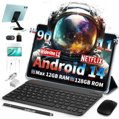 TECLAST P50S Tablet 11 Inch Android 14 Tablets with Keyboard 10-Piece Set, 12GB RAM + 128GB ROM (4TB TF) 2.4G + 5G WiFi, Unisoc Octa-Core A75 CPU, 5+13MP, 8000mAh, GPS/GMS/WidevineL1/3.5mm [2025]
