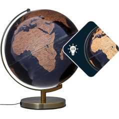 Globe with 30 cm Diameter - STELLAR LIGHT - Integrated Lighting - Chrome Metal Base Antique Design - Movable Axis - Antique Gold, Dark Blue - TROIKA Original