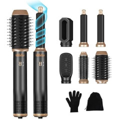 UKLISS Airstyler Round Brush Hair Dryer Styler 6 in 1, Hairstyler Set with Curling Iron, Straightening Brush, Curling Hair with Air, Give Hair Volume, Straighten, Curl and Blow Dry Hair