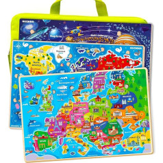 Wooden Puzzle from 3 4 5 Years – Set of 3 Children's Puzzles by Quokka – Children's Toy Space Maps Europe and World Map – Gift for Boys and Girls from 6 7 8