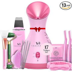VogueNow Facial Steamer Spa Set with 8 Free Skin Care Tools, Facial Steamer for Deep Cleansing the Face with Towel Warmer and Humidifier Mode, Pink, Small