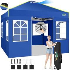 COBIZI Gazebo 3 x 3 Folding Gazebo, Waterproof, Winterproof, One Button Central Locking Party Tent, Foldable, Anti-UV with Fluorescent Stripes, 4 Side Walls, 3 Height Adjustable, Garden Tent, Outdoor