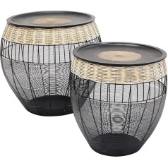 Kare Design African Drums Set of 2 Round Modern Place Mats Coffee Table Bedside Table Black Brown Living Room Sofa Table Bedroom 48 x 46 x 46 cm (H x W x D)