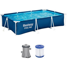 Bestway Steel Pro Frame Pool Set with Filter Pump, 300 x 201 x 66 cm, Dark Blue, Square