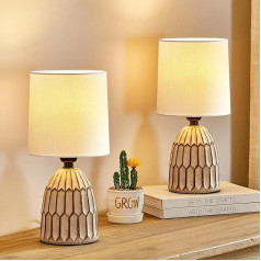 GyroVu Ceramic Table Lamps, Set of 2, Boho Table Lamp for Bedside Table, Small Bedside Lamp with Ceramic Base and Fabric Shade for Decorating Bedroom and Living Room
