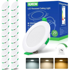 HOMEOW Set of 20 LED Recessed Spotlights, 230 V, Dimmable, LED Spotlights, 5 W, 400 lm, Warm White, Neutral White, Cool White, IP44 Recessed Spotlights, LED 68 mm - 78 mm Hole Size, 24 mm Ultra Flat