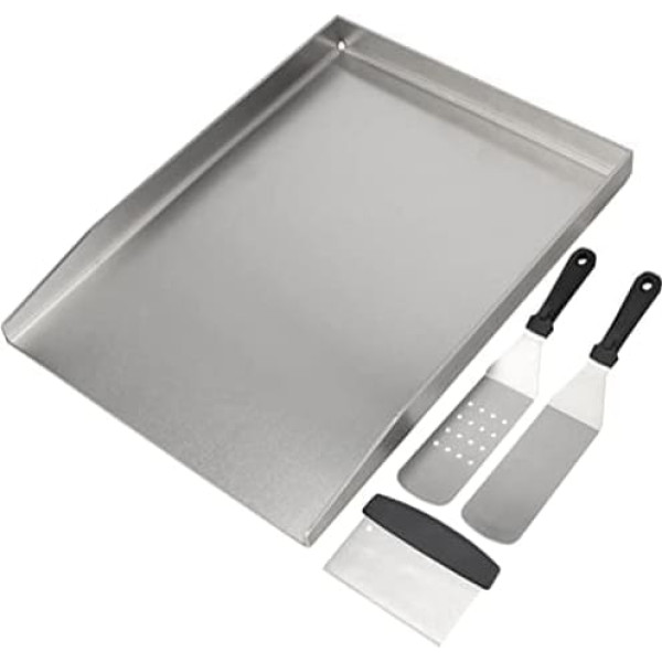 GriHero 45 x 30 cm Stainless Steel Grill Plate, BBQ Plancha Grill Tray for Napoleon Rogue (Also with Rear Burner), Weber Charcoal and Most Grills