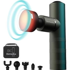 Homedics MYTI Mini Massage Gun with Heat Function, Handheld Massager Electric in Pocket Size with 5 Attachments and 4 Vibration Intensity Levels, Massage Gun for Muscle Relaxation, Green