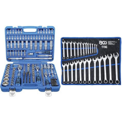 BGS 2292 | Socket Spanner Set Wave Profile | 192 Pieces | Drive 6.3 mm / 10 mm / 12.5 mm | Includes Case & 1196 | Open-Ended Ring Spanner Set | 25 Pieces | SW 6-32 mm | Combination Spanner