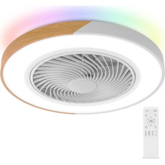 BESCOST RGB LED Ceiling Light with Fan, Lamp with Fan Bedroom, Fan Lamp Ceiling with 3 Colour Temperatures, 6 Speeds, LED Lamp with Fan and Remote Control, White