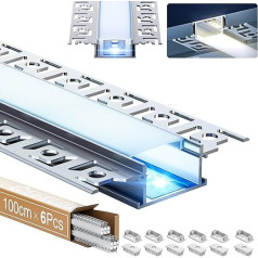 GEEKLUX 6 x LED Drywall Profile for Stripes LED, 1 m (Total 6 m), LED Aluminium Profile for Strips up to 20 mm Wide or Two LED Strips, with Semi-Transparent PC Diffuser, Dimensions: 64.2 x 13.8 mm