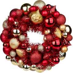 Oairse 33 cm Christmas Bauble Wreath, Shatterproof, 3 Types of Material Balls, 4 Ball Sizes, for Christmas Decorations, Home Decor, Kitchen Table