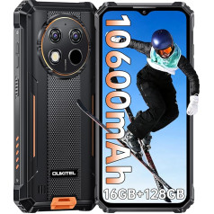 OUKITEL WP28S (2025) Outdoor Smartphone Android 14-10600 mAh Outdoor Mobile Phone Without Contract, 16GB + 128GB /1TB, 6.52 Inch Smartphone Waterproof IP68, Dual 4G SIM/NFC/GPS/OTG/Face ID - Orange