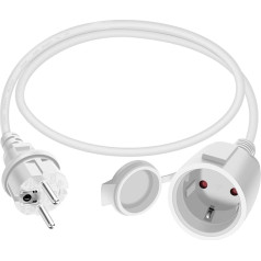 HuaLiSiJi Power Extension Schuko White 16 A / 250 V Schuko Extension Cable Protective Contact Extension Cable, IP44 Cable for Outdoor or Indoor Use, Home, Office (White, 1.5 m)