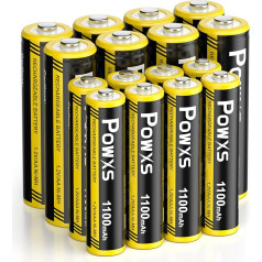 POWXS AA and AAA Battery Set - 16 Pieces Rechargeable Batteries, Super High Capacity 2800 mAh Mignon AA x 8 & 1100 mAh Micro AAA x 8 Batteries No Memory Effect, Pre-Charged and Ready to Use Battery