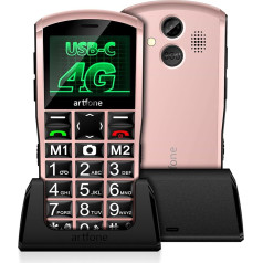 artfone A400 4G Senior Mobile Phone without Contract, Dual SIM, SOS Emergency Call Button, Charging Station, Camera, Speed Dial, Simple Mobile Phone with Large 2.4 Inch Colour Display, German Menu
