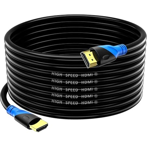 Rommisie 4K/60HZ HDMI Cable 15 m (HDMI 2.0, 18 Gbps) Ultra High Speed Gold-Plated Connectors, Ethernet Audio Return Video 4K, Full HD1080p, 3D Compatible Blu-Ray Laptop PS3 PS5 PS9 PC HDTV