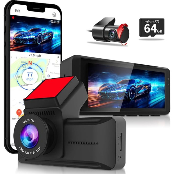 Car Camera with 4K Resolution, WiFi Dash Cam with GPS and Loop Recording, Dash Cam with 170° Wide Angle Lens and Night Vision, Dash Camera with G-Sensor, Parking Monitor