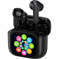 Wireles Smart Touch Screen Active Noise Cancelling Earbuds In Ear Work Headphones ANC Touchscreen Earphones TWS True Wireless Earbuds Bluetooth 5.3 ENC Ear Buds with Screen On Case for iPhone Android