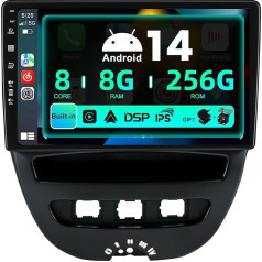 SXAUTO ¦ 8G + 256G ¦ Android 12 IPS Car Radio for Toyota Aygo/Peugeot 107/Citroen C1 (2005-2014) - Built-in Carplay/Android Car - Camera + MIC - DAB Steering Wheel Control Fast-Boot 360-CAM -2 DIN