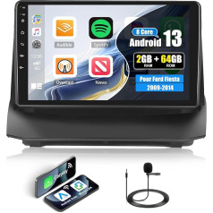 2G + 64G 8Core CAMECHO Android 13 Car Radio for Ford Fiesta 2009-2014 with Navi Carplay Android Car, 9 Inch Screen Double DIN Car Radio with Bluetooth RDS 32EQ DSP Mirror Link