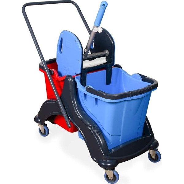 Hypafol Cleaning Trolley | 2 x 25 L Bucket with Divider | Plastic Mop Bucket with Press | for Building Cleaning, Hotel Service, Catering, Large Kitchen, Office Cleaning or Doctor's Practice