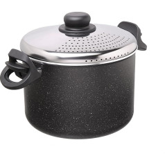 Moneta 0018656011 Etnea Artech Ultra Pasta Pot with Locking Strainer Stainless Steel Lid 22 cm, Ideal for Gifts, Aluminum 4 liters, Black