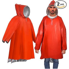 SCXinnkeer Notfall-Regenponcho mit thermischer Aluminiumfolie, 2 Stück, Survival Gear Thermodecken für Auto, Wandern, wasserdichte Camping-Survival-Decke