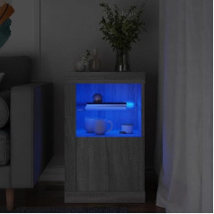 OHOOWOO Beistellschrank mit LED-Leuchten Grau Sonoma Holzwerkstoff,Moderner Beistellschrank mit LEDBeleuchtung für viel Stauraum im Wohnzimmer Aufbewahrungsschränke, Schließfächer