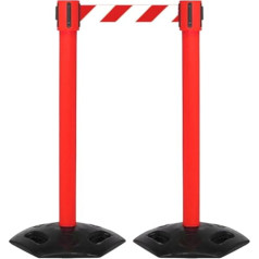 FLEXIBARRIER Safety Barrier Stand, 5 m Belt Length, Barrier Stand, Barrier Tape, Barrier Posts (Red/White) Set of 2