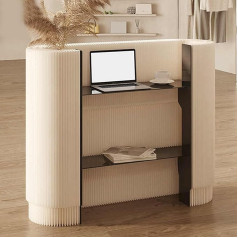 Folding Reception Desk with 2 Moving Shelves Ideal for Salon, Cash Office, Brown