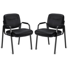DUMOS Waiting Room Guest Chairs Set of 2 with Padded Armrests, PU Leather Desk Chair without Castors with Lumbar Support and Metal Frame for Office, Conference Lobby