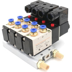 4V210-08 DC12V DC24V AC110V AC220V Single Head 2 Positions 5 Way 4 Pneumatic Solenoid Valve with Base Connection (AC 110V, 12mm Socket)