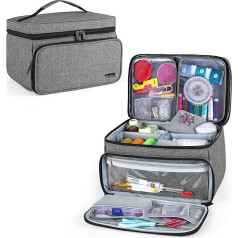 Luxja Sewing Accessories Bag, Sewing Kit Storage Bag, Yarn Bag for Wool, Sewing Kit Carry Bag for Beginners, Travelers, Sewing Courses, Grey