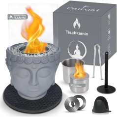 FAIRUST Table Fireplace, Buddha Figure Bioethanol Table Fireplace for Indoor and Outdoor Use, Made of High-Quality Robust Concrete Cement Design, Table Fire, Ethanol, Fireplace, Garden Fireplace with