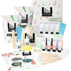 TONART BE AN ARTIST Beginner Pottery Kit for Home with Air-Drying Clay (No Burning), Tools, Acrylic Paints, Primer, Clear Coat and Step by Step Instructions | DIY Crafts |