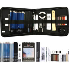 51 Pieces Drawing Pencil Set with Sketch Pencil, Graphite Pencil, Charcoal Pencil, Colored Pencil, Sketchbook, Drawing Accessories and Zipper Carry Case, Sketch Pencil Set for Artists, Adults, Kids