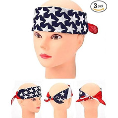 Pack of 3 American Flag Stars & Stripes Turban Twisted Headwear Hairband Biker Stretch Fashion Workout Hairdressing Supplies Neckerchief Cowboy Bandanas Square Scarf