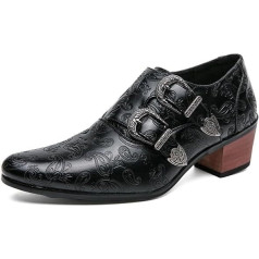 Ninepointninetynine Shoes Dress Oxford for Men Slip On Double Monk Strap Carving Hight Heel Vegan Leather Block Heel Rubber Sole Non-Slip Outdoor