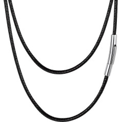 FaithHeart Faux Leather Chain Black Woven with Clasp for Men Ladies 2 / 3mm Wide, Ladies Chain Men Necklace Women Men Jewellery, Chain with Engraving Personalised Gifts